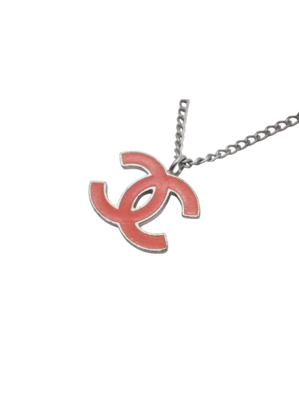 Chanel CC Logo Necklace Silver Orange Metal